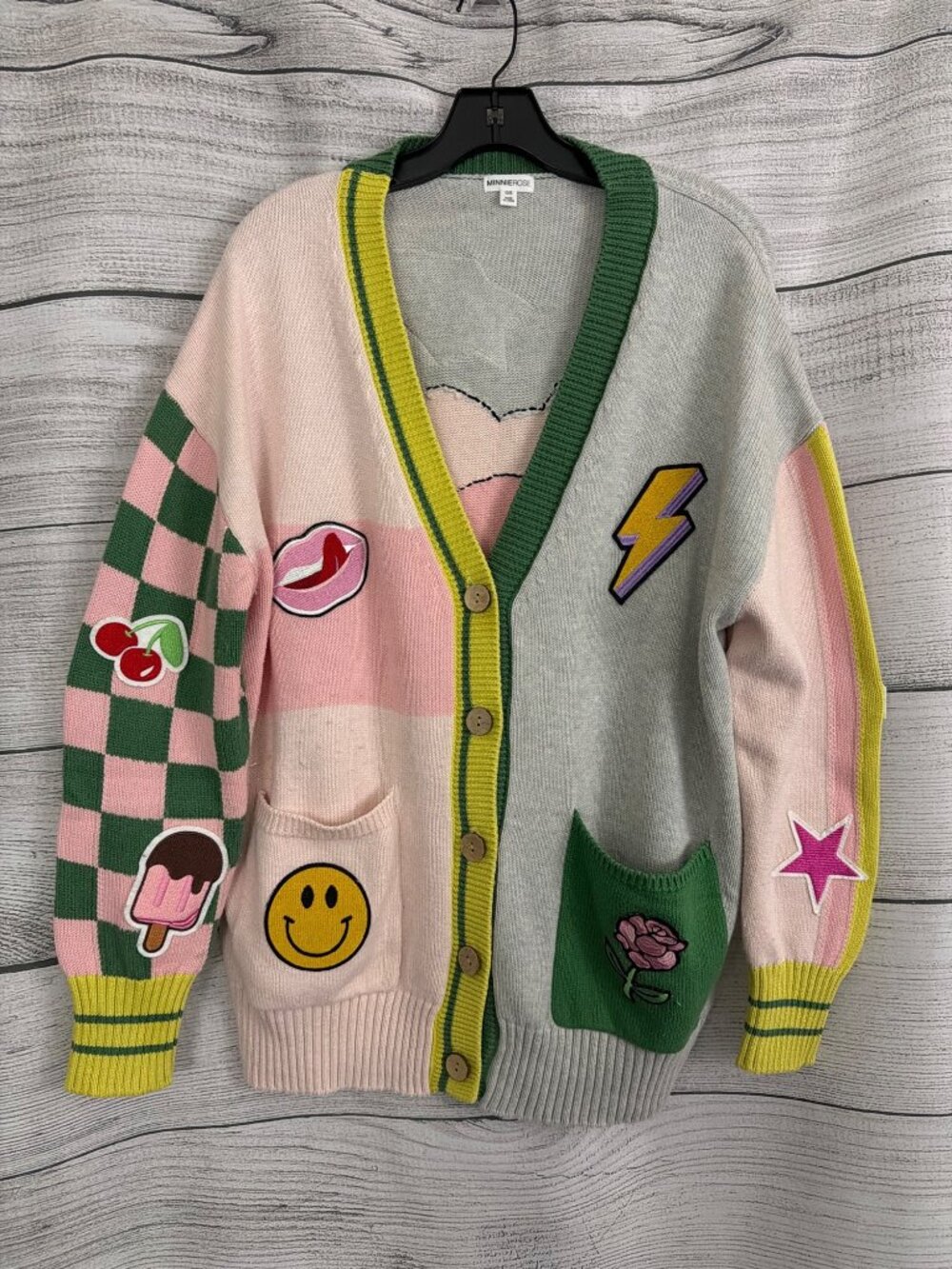 Minnie Rose Colorful Graphic Cardigan Sweater O/S